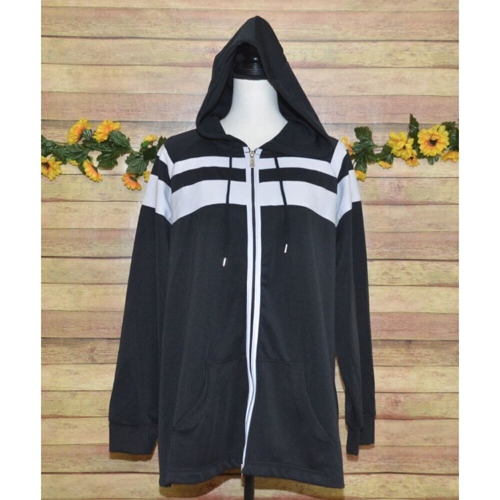 AVX Women's 26W Black & White Athletic Zip Up Hoodie Jacket Pockets Casual Warm
